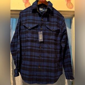 Ralph Lauren men’s Wool blend over shirt Blue and Black Plaid